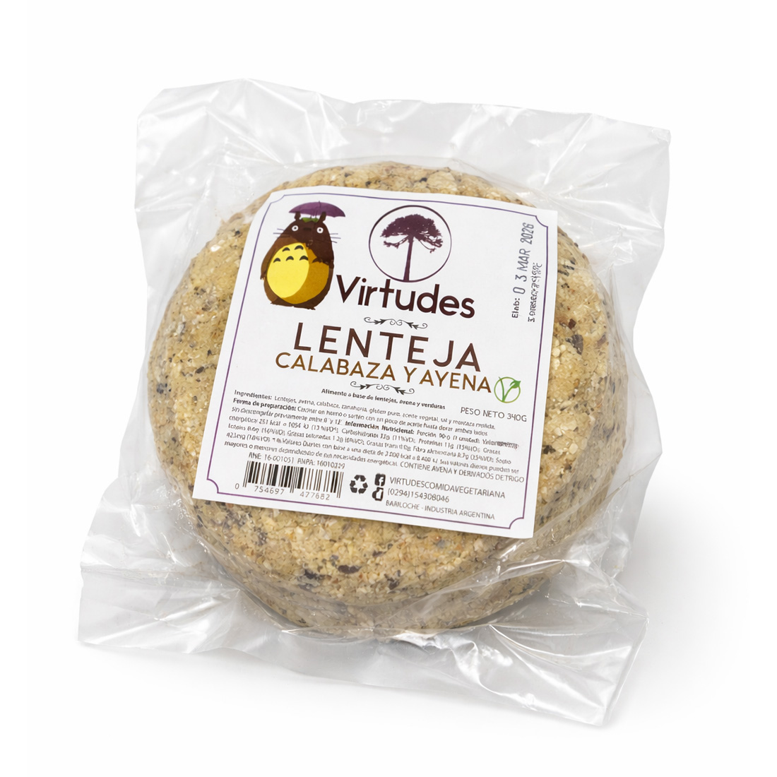 Medallon Lenteja Calabaza y Avena Virtudes 390gr
